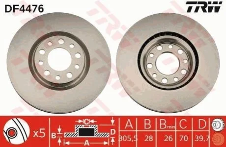 Гальмівний диск для Fiat, Jeep TRW DF4476 фото товару