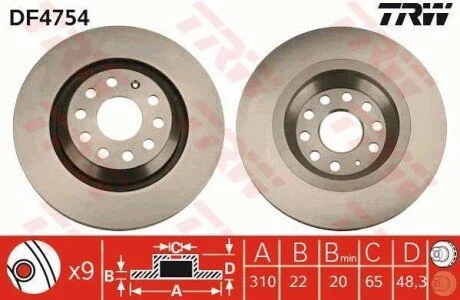 Гальмівний диск для TRW DF4754 фото товару
