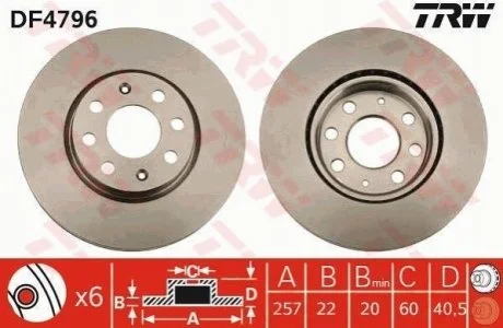 Диск гальмівний для Opel, Vauxhall, Abarth, Fiat TRW DF4796 фото товару