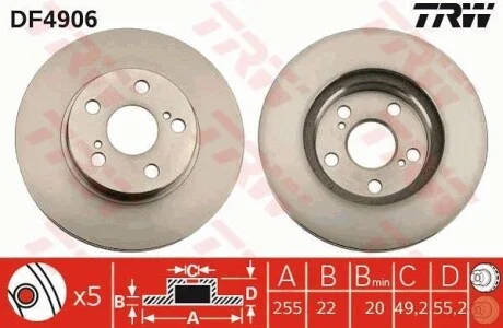 Гальмівний диск для Toyota TRW DF4906 фото товару