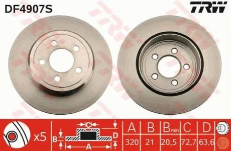 Гальмівний диск для Lancia, Dodge, Chrysler TRW DF4907S фото товару