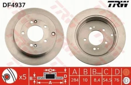 Диск гальмівний для Hyundai, KIA TRW DF4937 фото товару
