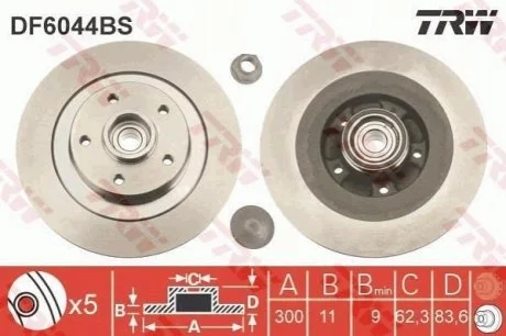 Диск тормозной для Audi, Volkswagen TRW DF6044BS фото товара