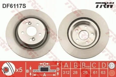 Диск гальмівний для Opel, Vauxhall, Chevrolet TRW DF6117S фото товару