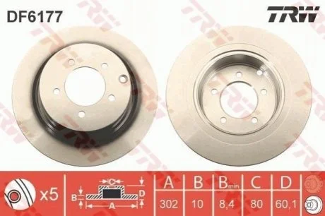 Диск гальмівний для Dodge, Jeep, Chrysler, Mitsubishi, Hyundai TRW DF6177 фото товару