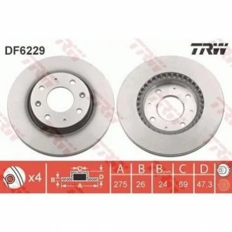 Гальмівний диск для KIA TRW DF6229 фото товару