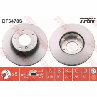 Гальмівний диск для Mercedes TRW DF6478S фото товару