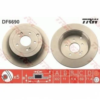 Гальмівний диск для Hyundai TRW DF6690 фото товару