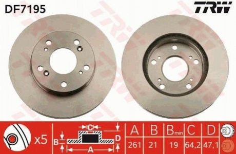 Диск тормозной TRW DF7195 фото товара