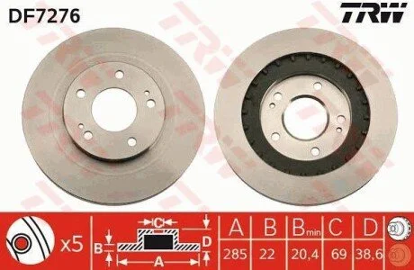 Гальмівний диск для SsangYong, Mitsubishi, Dacia TRW DF7276 фото товару