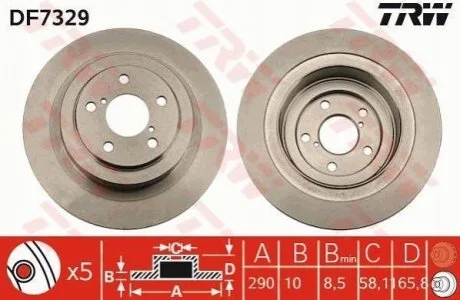Диск гальмівний для Subaru TRW DF7329 фото товару