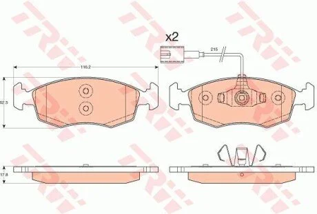 Гальмівні колодки, дискові для Fiat, Peugeot, Alfa Romeo, Citroen TRW GDB1900 фото товару