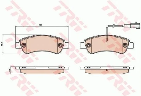 Комплект гальмівних колодок для Fiat, Peugeot, Citroen TRW GDB2068 фото товару