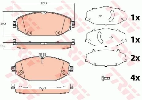 Комплект гальмівних колодок з 4 шт. дисків для Mercedes TRW GDB2097 фото товару