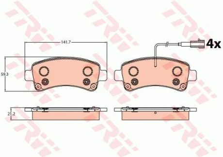 Комплект гальмівних колодок для Fiat, Peugeot, Citroen TRW GDB2106 фото товару