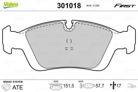 Колодки дискового тормоза для VALEO 301018 фото товару