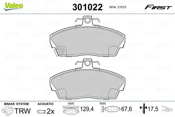 <strong>Колодки тормозные дисковые, комплект VALEO 301022 (фото 1)</strong>