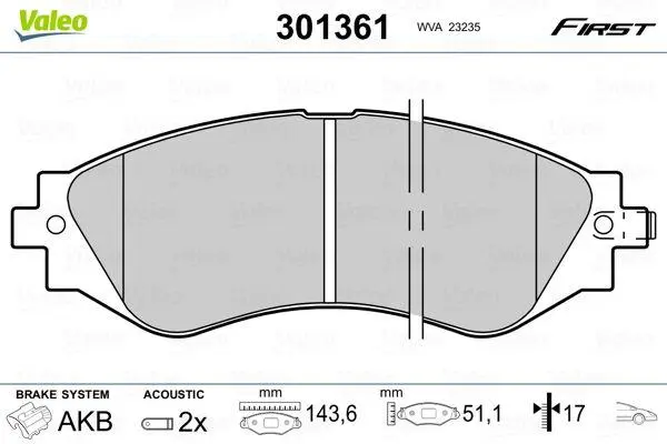 <strong>Колодки тормозные дисковые, комплект VALEO 301361 (фото 1)</strong>