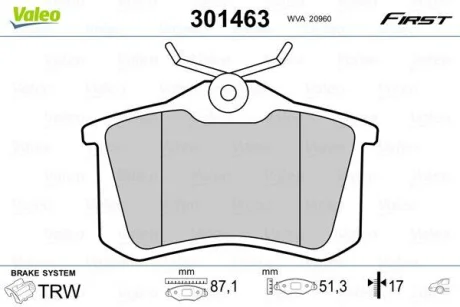 Колодки тормозные дисковые, комплект для VALEO 301463 фото товару