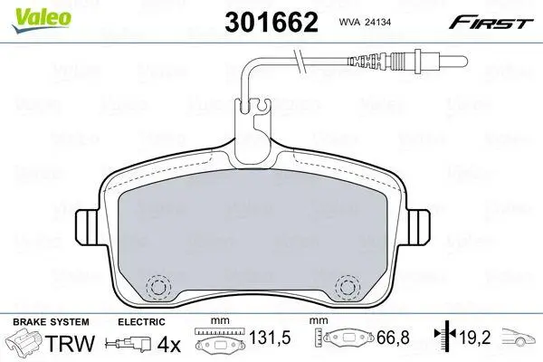 <strong>Колодки тормозные дисковые, комплект VALEO 301662 (фото 1)</strong>