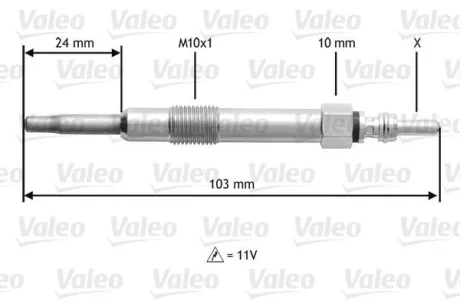 FIAT свічка розжарювання (11V) 1,9/2,4JTD: Doblo, Punto, Marea 98- ALFA OPEL 1,9CDTI 04 для VALEO 345114 фото товару