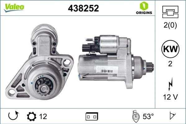 <strong>Стартер (12В, 2кВт, новий із заставою) AUDI A1, A3, Q2 SEAT ALTEA, ALTEA XL, ATECA, IBIZA IV ST, LEON, LEON SC, LEON ST SKODA FABIA II, KAROQ, OCTAVIA II, OCTAVIA III, ROOMSTER 1.2-2.0D 10.06- VALEO 438252 (фото 1)</strong>