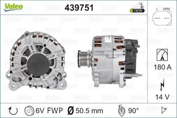 <strong>Генератор (14В, 180А, новий) SKODA SUPERB II, YETI VW CALIFORNIA T5 CAMPER, CALIFORNIA T6 CAMPER, CC B7, CRAFTER 30-35, CRAFTER 30-50, GOLF PLUS V, MULTIVAN T5, MULTIVAN T6 1.6D-3.6 01.05-12.19 VALEO 439751 (фото 1)</strong>