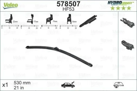 Щітка склоочисника Valeo HF53 HydroConnect Front LHD 53cm x 1шт. для VALEO 578507 фото товару