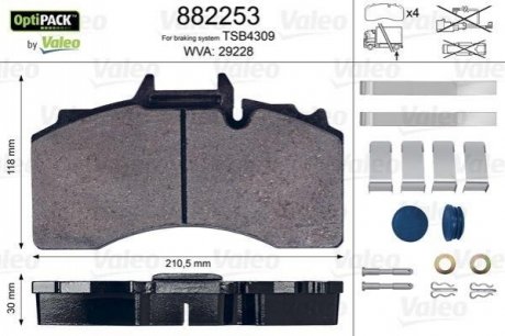 Колодки гальмівні, WVA29228 Valeo 882253 фото товару