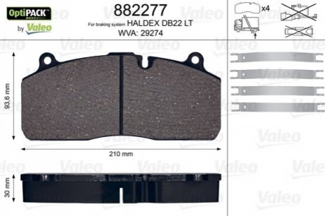 Колодки гальмівні WVA 29274; 210,1x93,8x30 Valeo 882277 (фото 1)