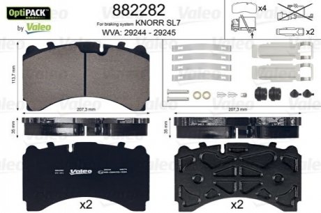 Колодки гальмівні WVA 29244/29245; 207,3x113,7x35 Valeo 882282 фото товару