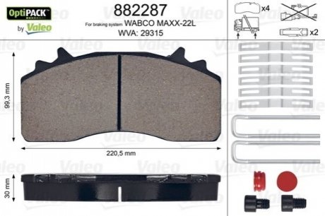 Колодки тормозные WVA 29315; 220,5x 99,3x30 Valeo 882287 фото товара