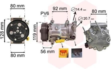 Компресор кондиціонера CITROEN BERLINGO/ PEUGEOT 207,208 Van Wezel 0900K255 фото товара