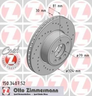 Диск гальмівний для BMW ZIMMERMANN 150.3407.52 фото товару
