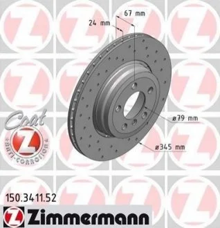 Диск гальмівний для BMW ZIMMERMANN 150.3411.52 фото товару