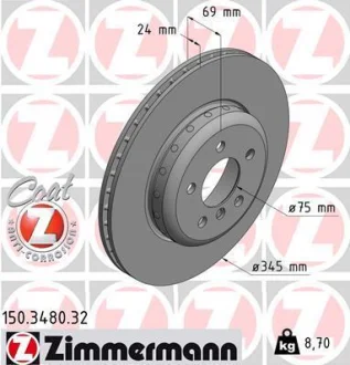 Диск гальмівний для BMW ZIMMERMANN 150.3480.32 фото товару