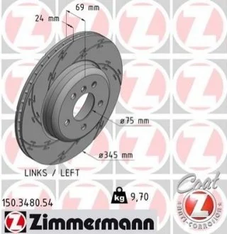 Диск гальмівний для BMW ZIMMERMANN 150.3480.54 фото товару