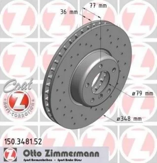 Диск гальмівний для BMW ZIMMERMANN 150.3481.52 фото товару