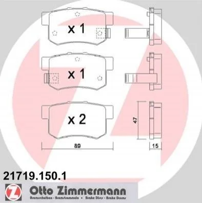<strong>Колодки тормозные дисковые, к-кт ZIMMERMANN 217191501 (фото 1)</strong>