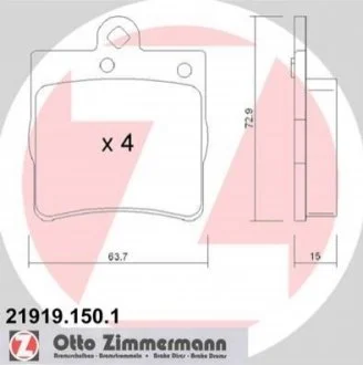Колодки гальмівні дискові, к-кт для ZIMMERMANN 21919.150.1 фото товару