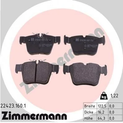 <strong>Колодки гальмівні дискові, к-кт ZIMMERMANN 22423.160.1 (фото 1)</strong>