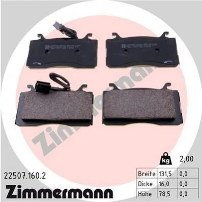 <strong>Колодки гальмівні дискові (комплект 4 шт) ZIMMERMANN 22507.160.2 (фото 1)</strong>