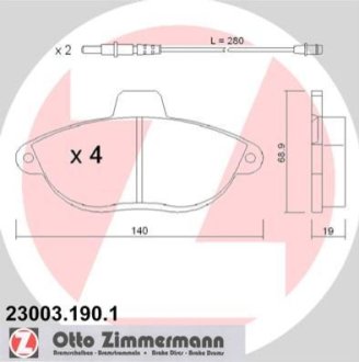 Комплект гальмівних колодок ZIMMERMANN 23003.190.1 (фото 1)