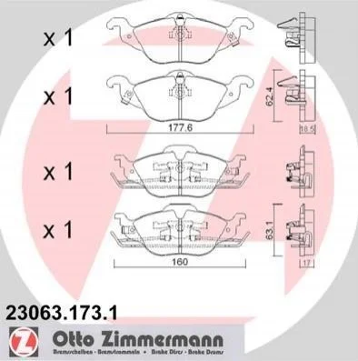 <strong>Колодки гальмівні дискові, к-кт ZIMMERMANN 230631731 (фото 1)</strong>