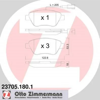 <strong>Колодки гальмівні дискові ZIMMERMANN 23705.180.1 (фото 1)</strong>