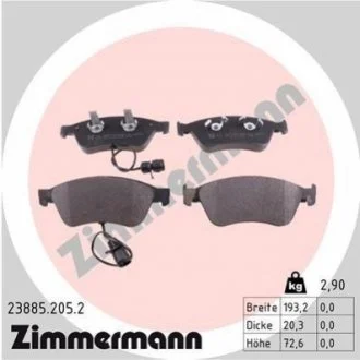 Колодки гальмівні дискові, к-кт для ZIMMERMANN 238852052 фото товару