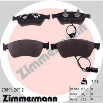 Колодки гальмівні дискові для Volkswagen, Audi ZIMMERMANN 23896.205.2 фото товару