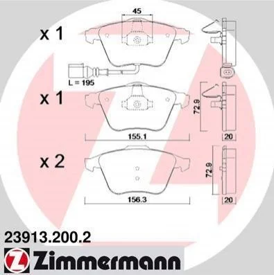 <strong>Колодки гальмівні дискові, к-кт ZIMMERMANN 23913.200.2 (фото 1)</strong>