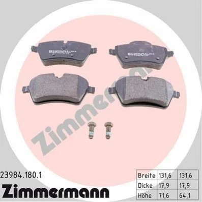 <strong>Колодки гальмівні дискові, к-кт ZIMMERMANN 239841801 (фото 1)</strong>