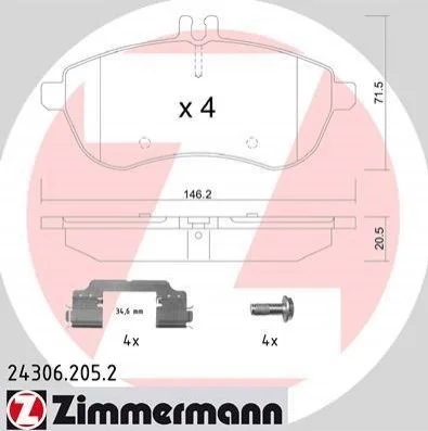 <strong>Колодки гальмівні дискові, к-кт ZIMMERMANN 243062052 (фото 1)</strong>